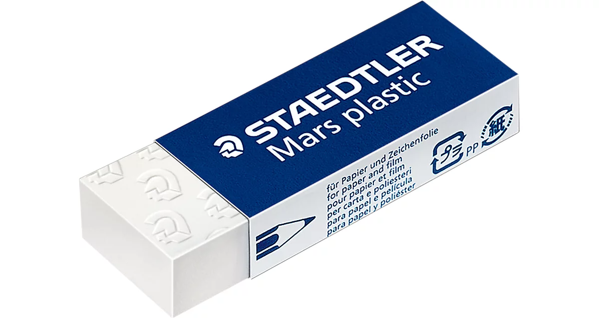Radierer STAEDTLER Mars plastic, alterungsbeständig, geringe Krümelbildung, B 22 x T 12 x H 65 mm, weiß