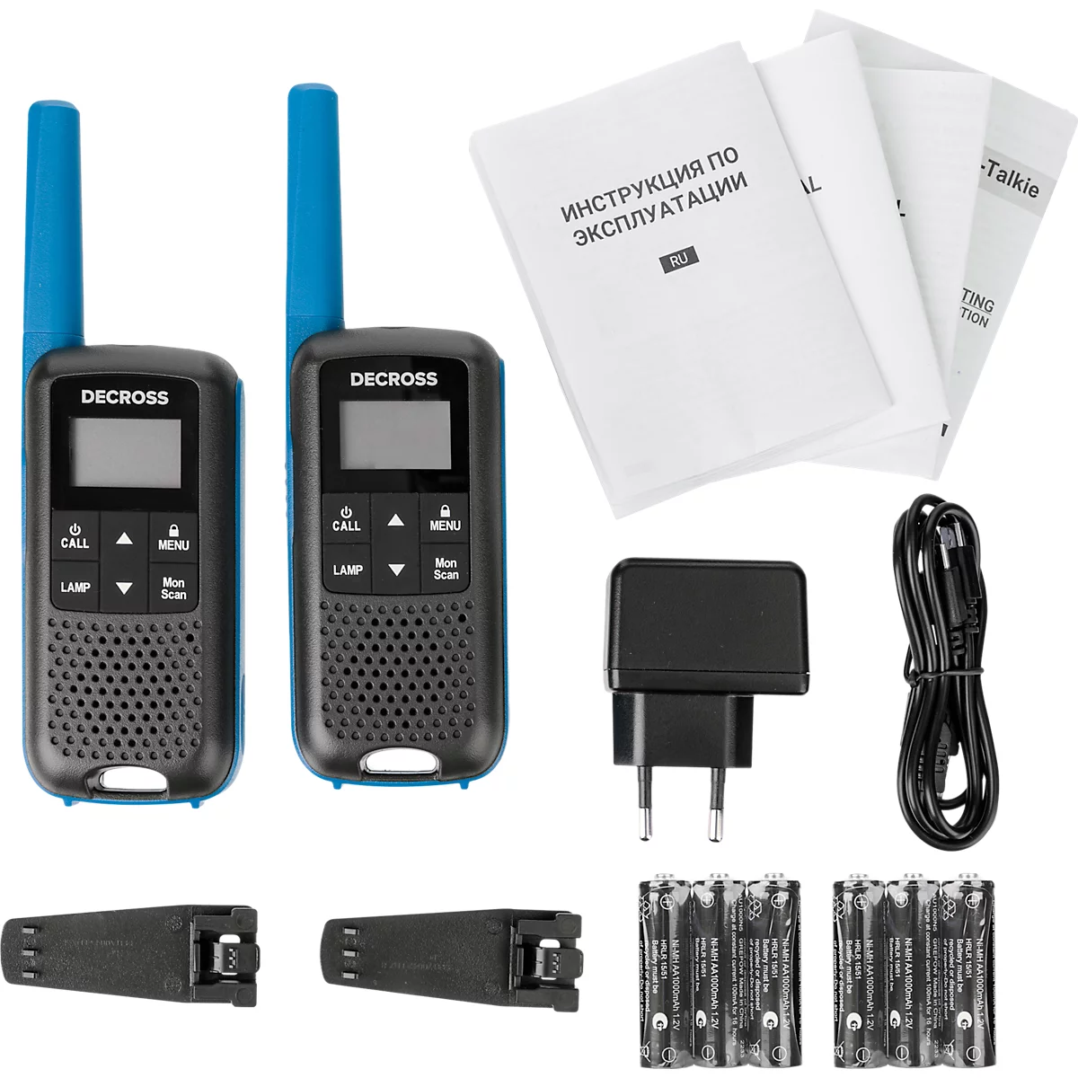 Radio DECROSS DC63, Twin EU, tot 8 km, geïntegreerde zaklamp, 16 kanalen, blauw