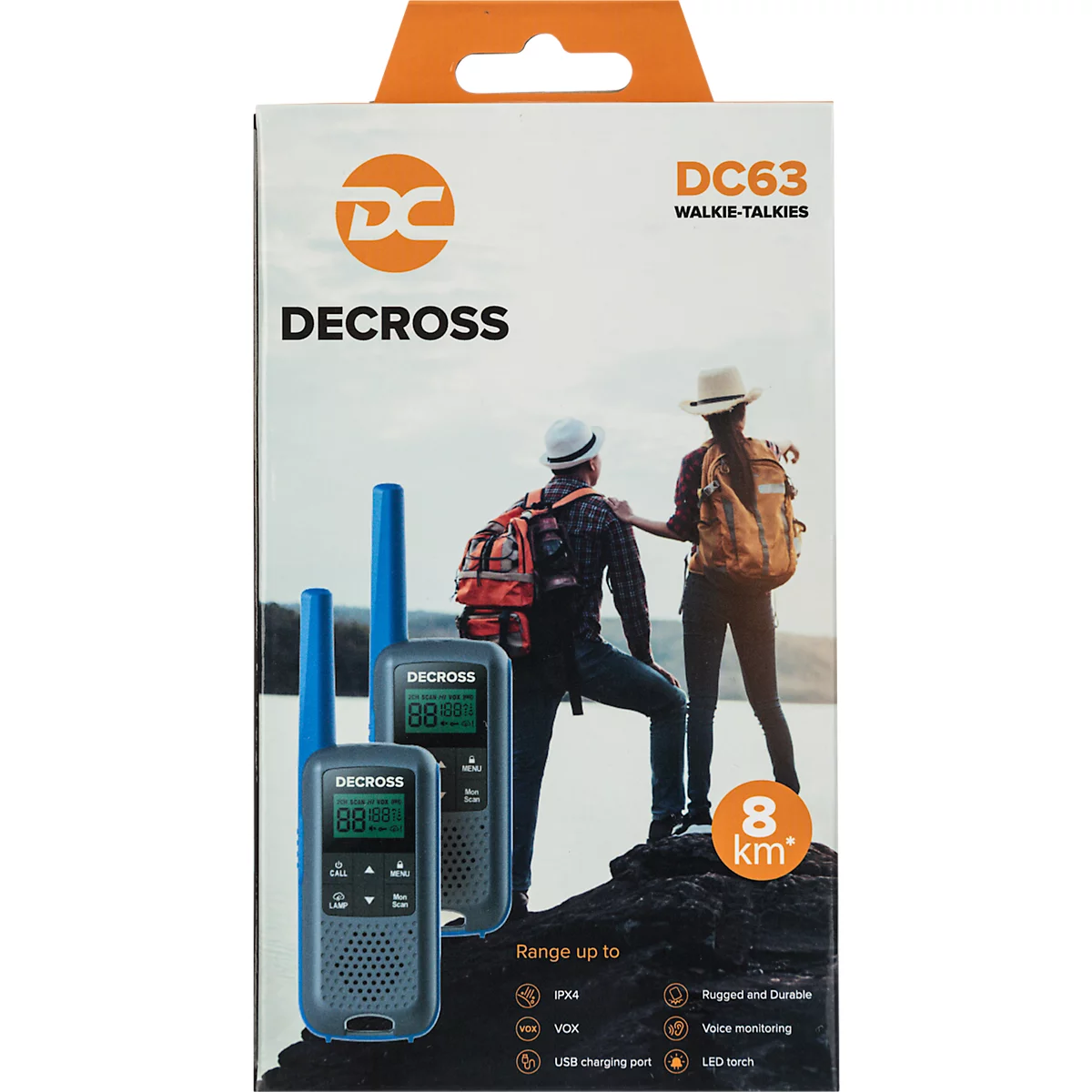 Radio DECROSS DC63, Twin EU, tot 8 km, geïntegreerde zaklamp, 16 kanalen, blauw