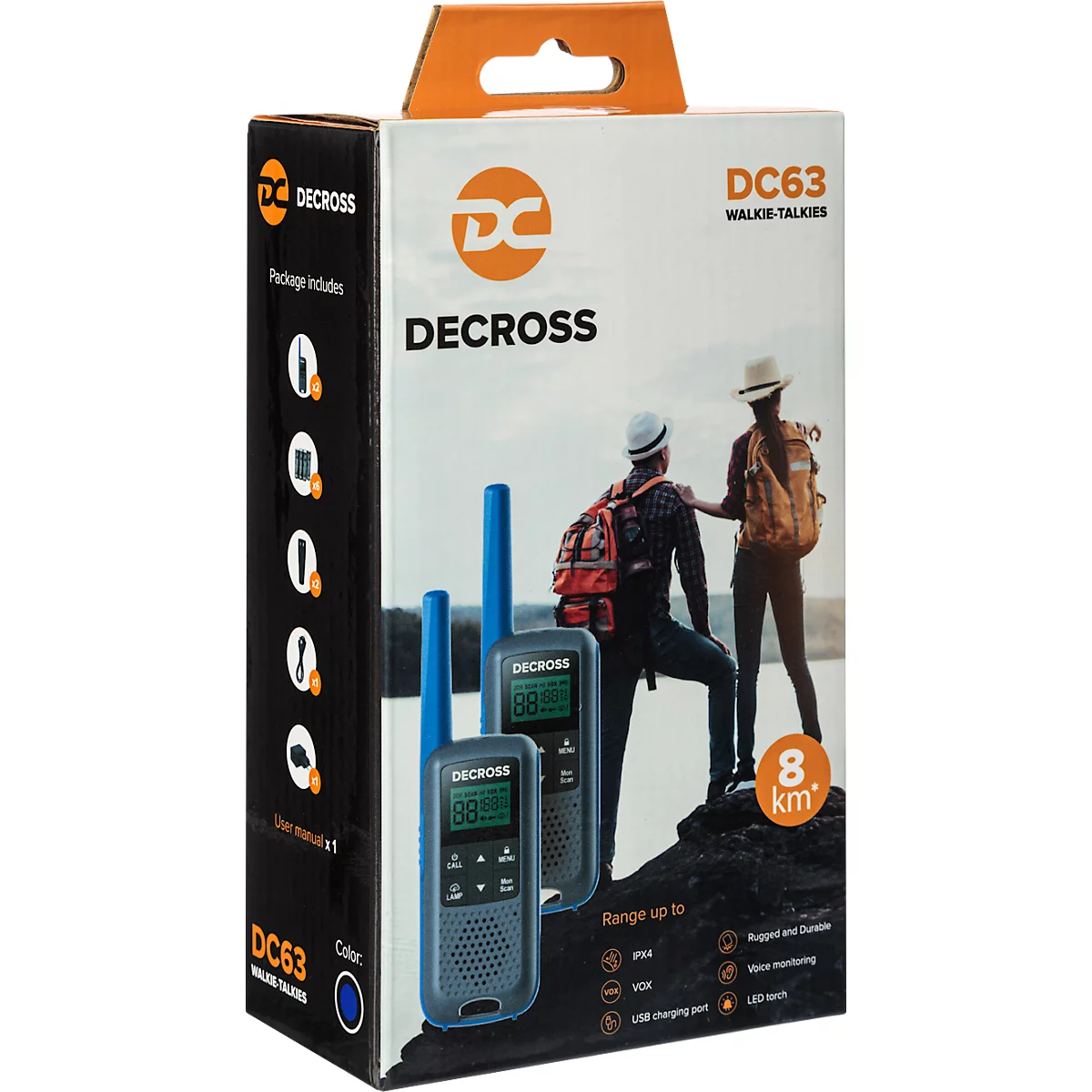 Radio DECROSS DC63, Twin EU, tot 8 km, geïntegreerde zaklamp, 16 kanalen, blauw