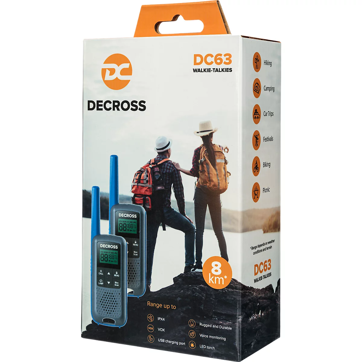 Radio DECROSS DC63, Twin EU, tot 8 km, geïntegreerde zaklamp, 16 kanalen, blauw