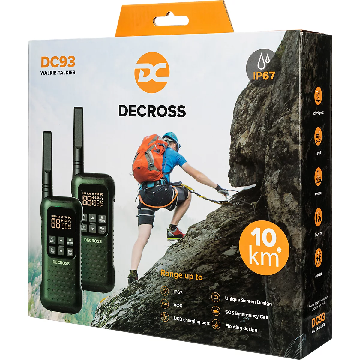 Radio DECROSS DC93, Twin EU, 16 kanalen, tot 10 km, geïntegreerde zaklamp, IP67, donkergroen