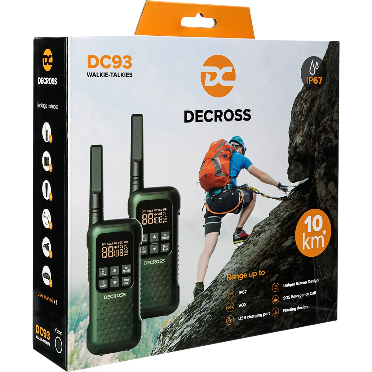 Radio DECROSS DC93, Twin EU, 16 kanalen, tot 10 km, geïntegreerde zaklamp, IP67, donkergroen