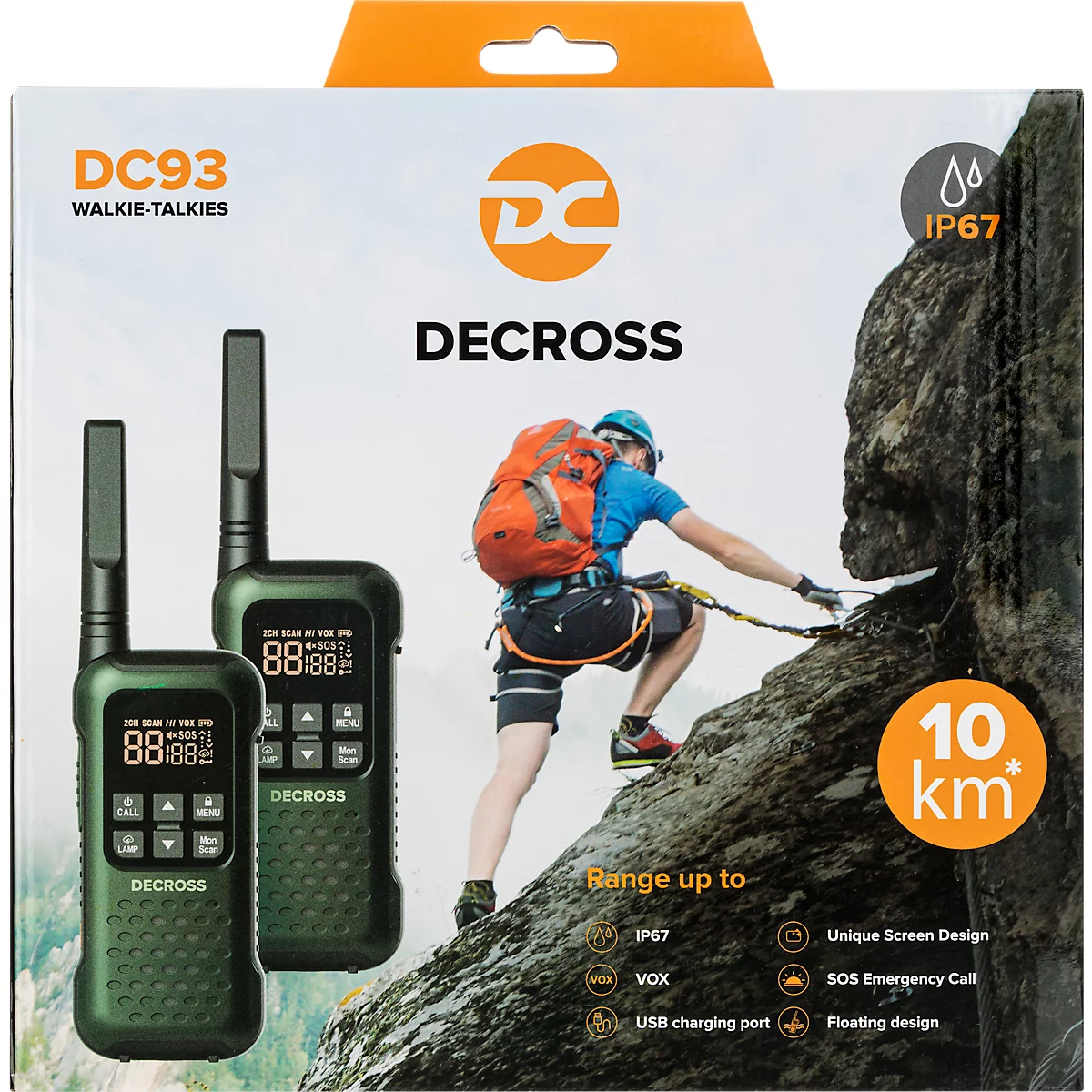 Radio DECROSS DC93, Twin EU, 16 kanalen, tot 10 km, geïntegreerde zaklamp, IP67, donkergroen