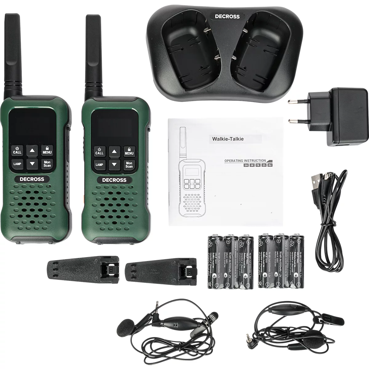 Radio DECROSS DC93, Twin EU, 16 kanalen, tot 10 km, geïntegreerde zaklamp, IP67, donkergroen
