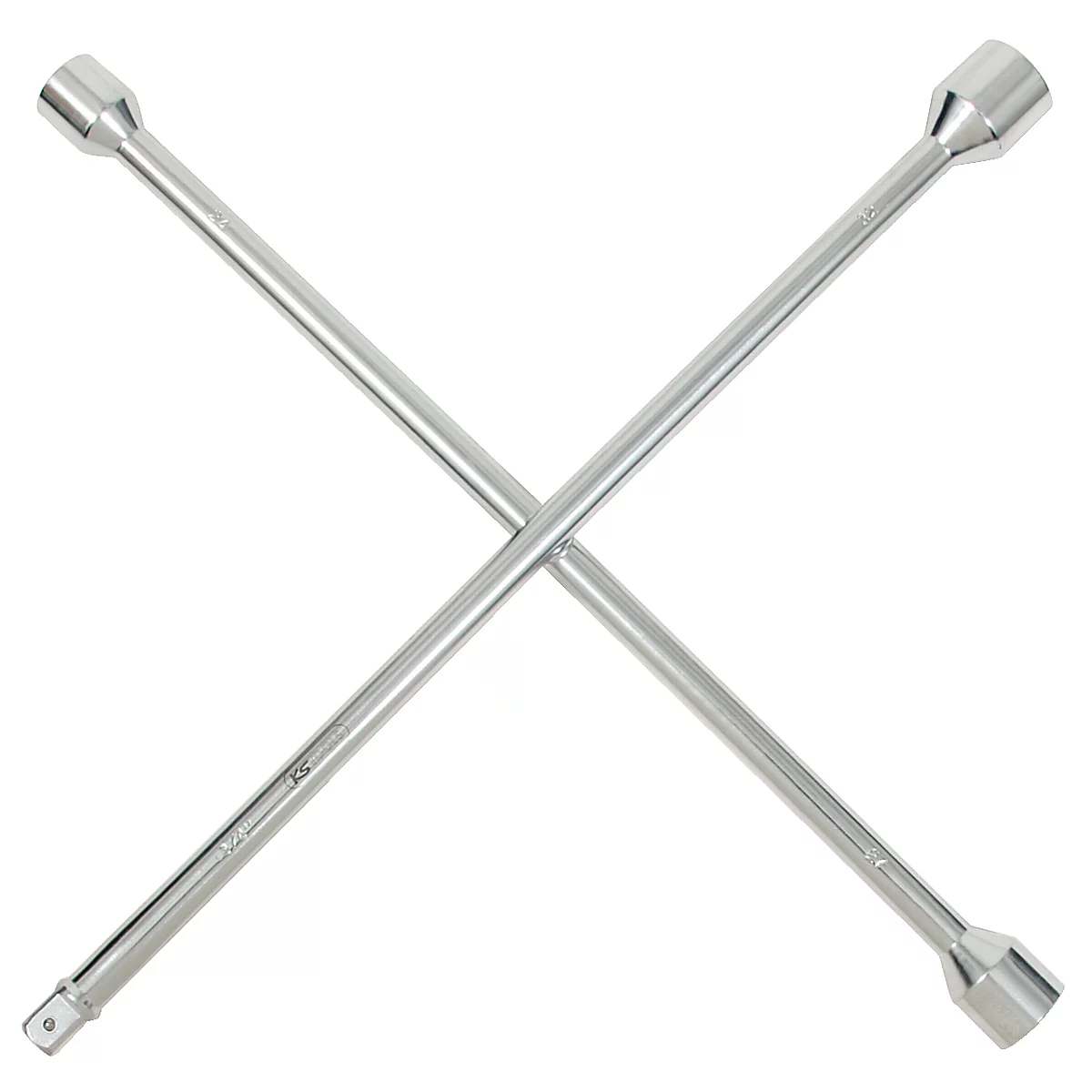 Kreuzschlüssel aus Metall, auf weißem Hintergrund dargestellt.