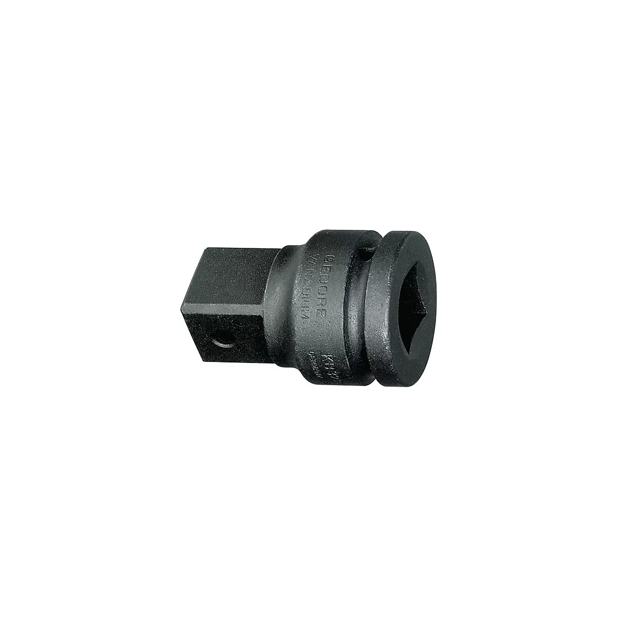Adaptateur d'angle noir. Inscription: Gedore, chrome vanadium. Douille hexagonale et carrée.