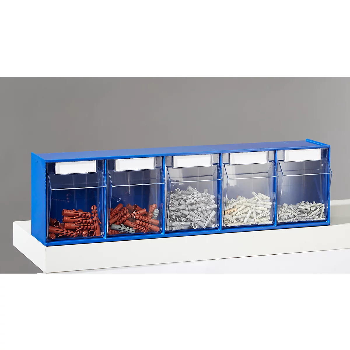 Rangement pour petits objets MultiStore, taille 5, L 600 x P 110 x H 164 mm, volume 5,3 l, empilable, polystyrène, bleu/transp.