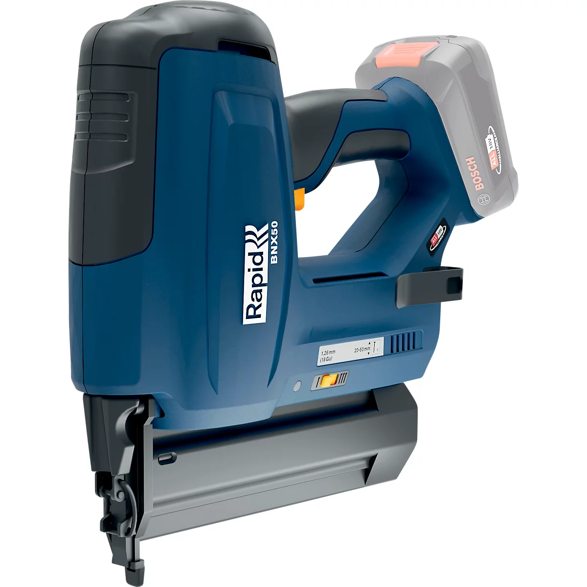 Rapid BNX50 Akku-Nagler, LED-Arbeitsleuchte, Einzel- oder Kontaktauslösung, Nageltiefenregulierung, ohne Akku