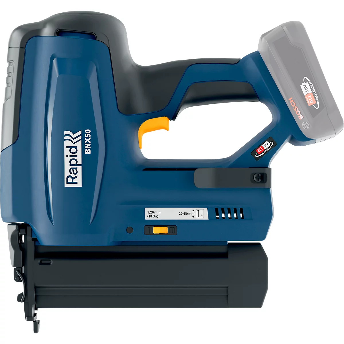 Rapid BNX50 Akku-Nagler, LED-Arbeitsleuchte, Einzel- oder Kontaktauslösung, Nageltiefenregulierung, ohne Akku