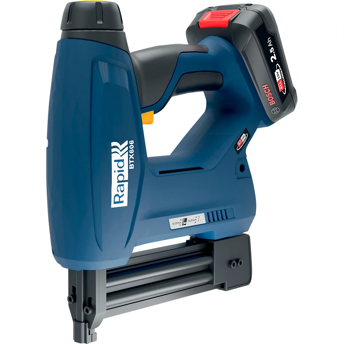Rapid BTX606 accu tackerset, LCD-display, LED werklamp vooraan, 6-traps aandrijfkracht, incl. Bosch oplaadbare accu