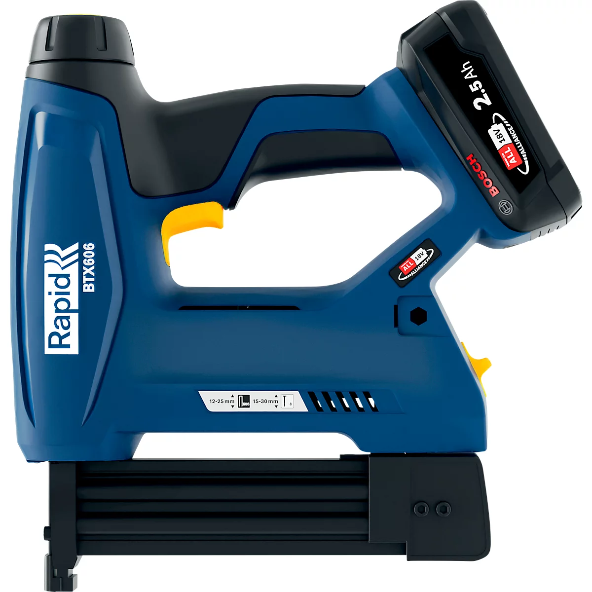 Rapid BTX606 accu tackerset, LCD-display, LED werklamp vooraan, 6-traps aandrijfkracht, incl. Bosch oplaadbare accu