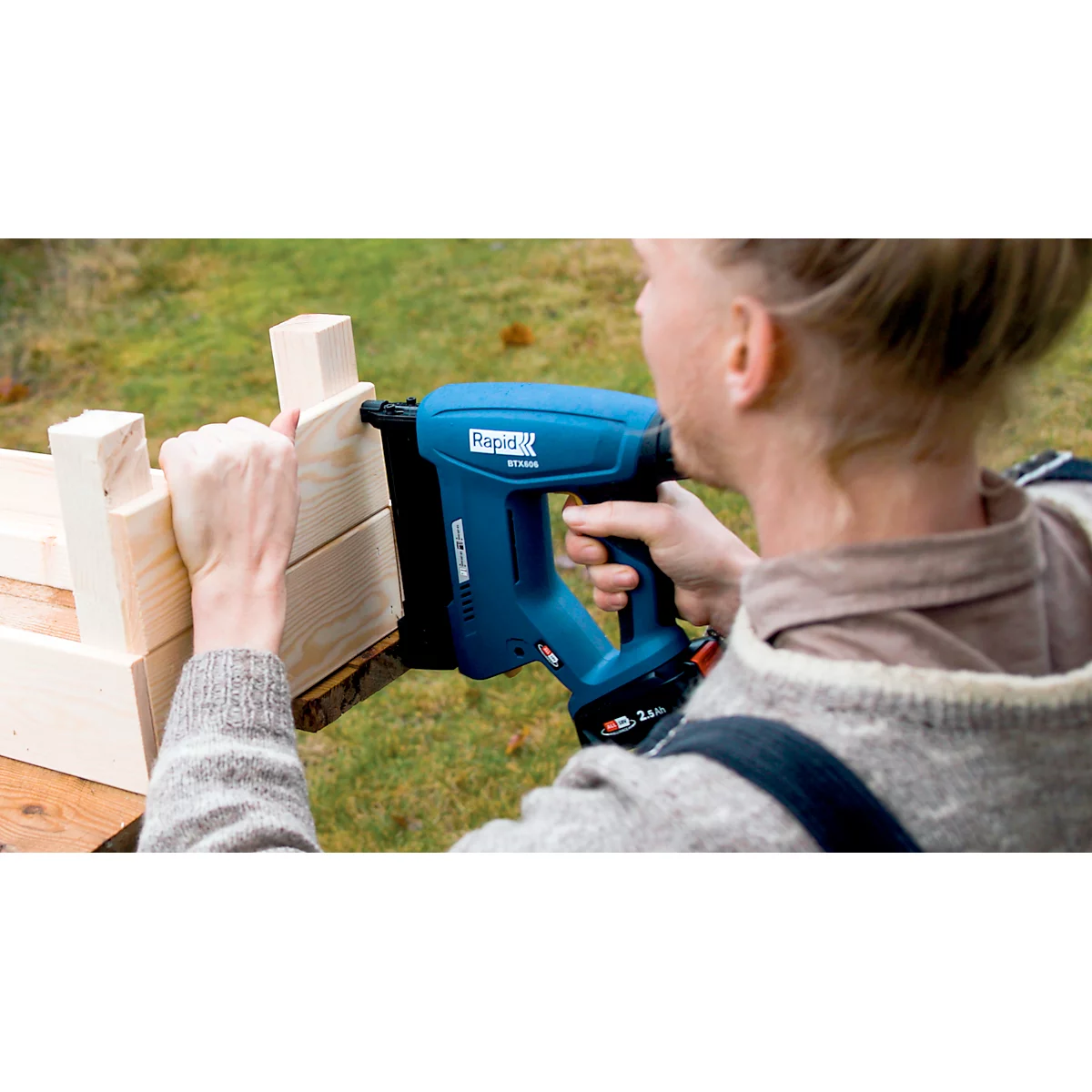 Rapid BTX606 snoerloze tacker, LCD-display, LED-werklamp vooraan, 6-traps aandrijfkracht, zonder oplaadbare batterij