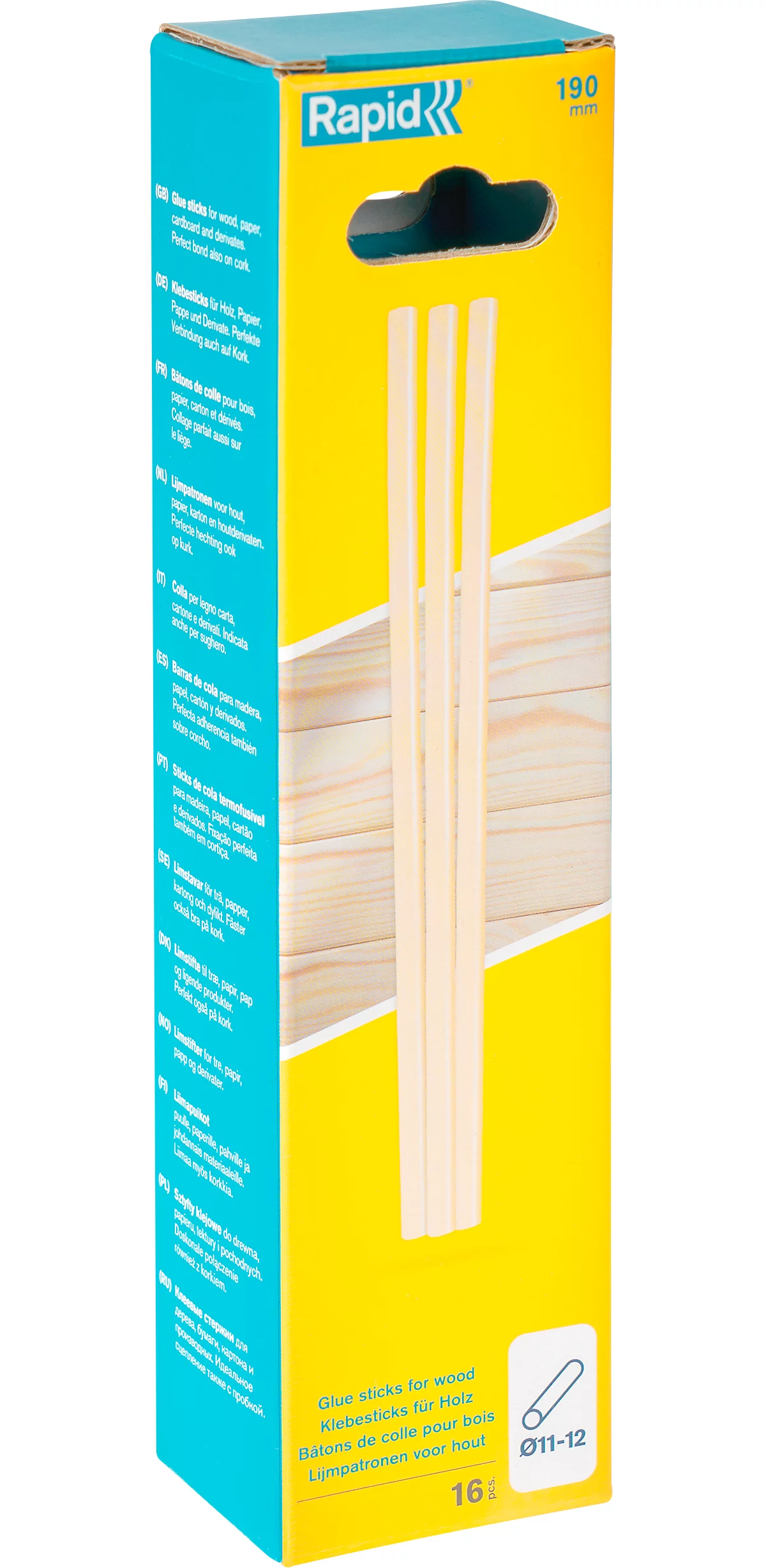 Rapid Klebesticks Holz, 12 x 190 mm, transparent, lösemittelfrei, 16 Stück