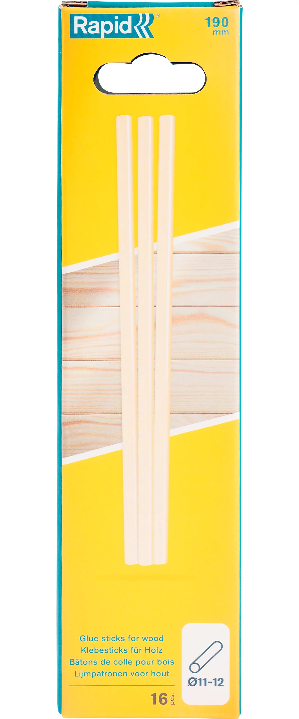 Rapid Klebesticks Holz, 12 x 190 mm, transparent, lösemittelfrei, 16 Stück