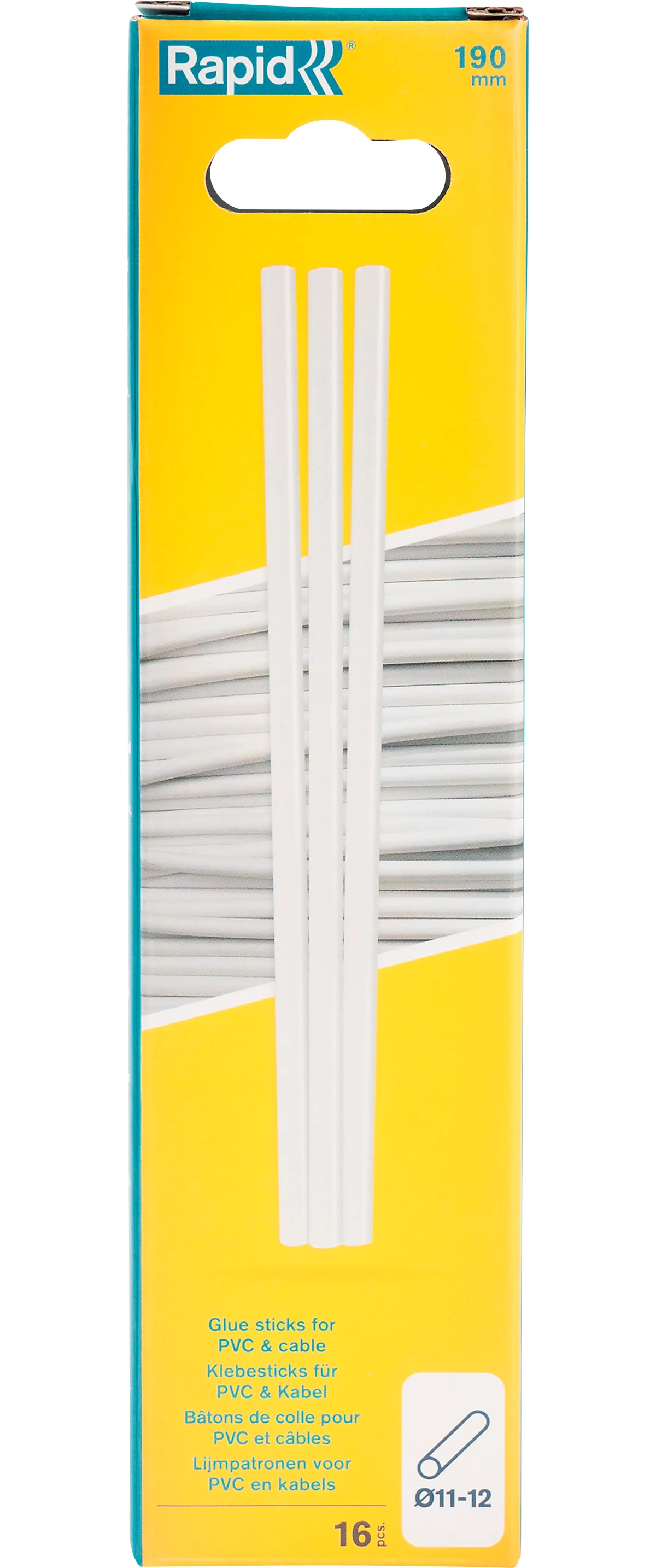 Rapid Klebesticks PVC & Kabel, Ø12 x 190 mm, transparent, lösemittelfrei, 16 Stück