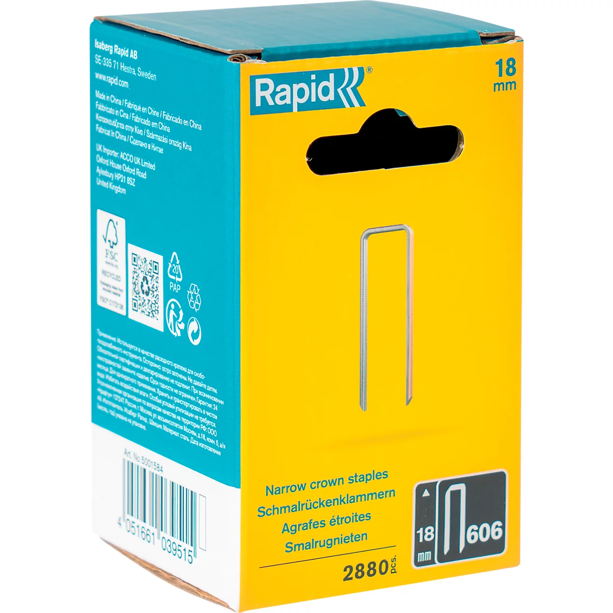Rapid nieten met smalle rug type 606, pootlengte 18 mm, precisiegesneden, gegalvaniseerd, 2880 stuks