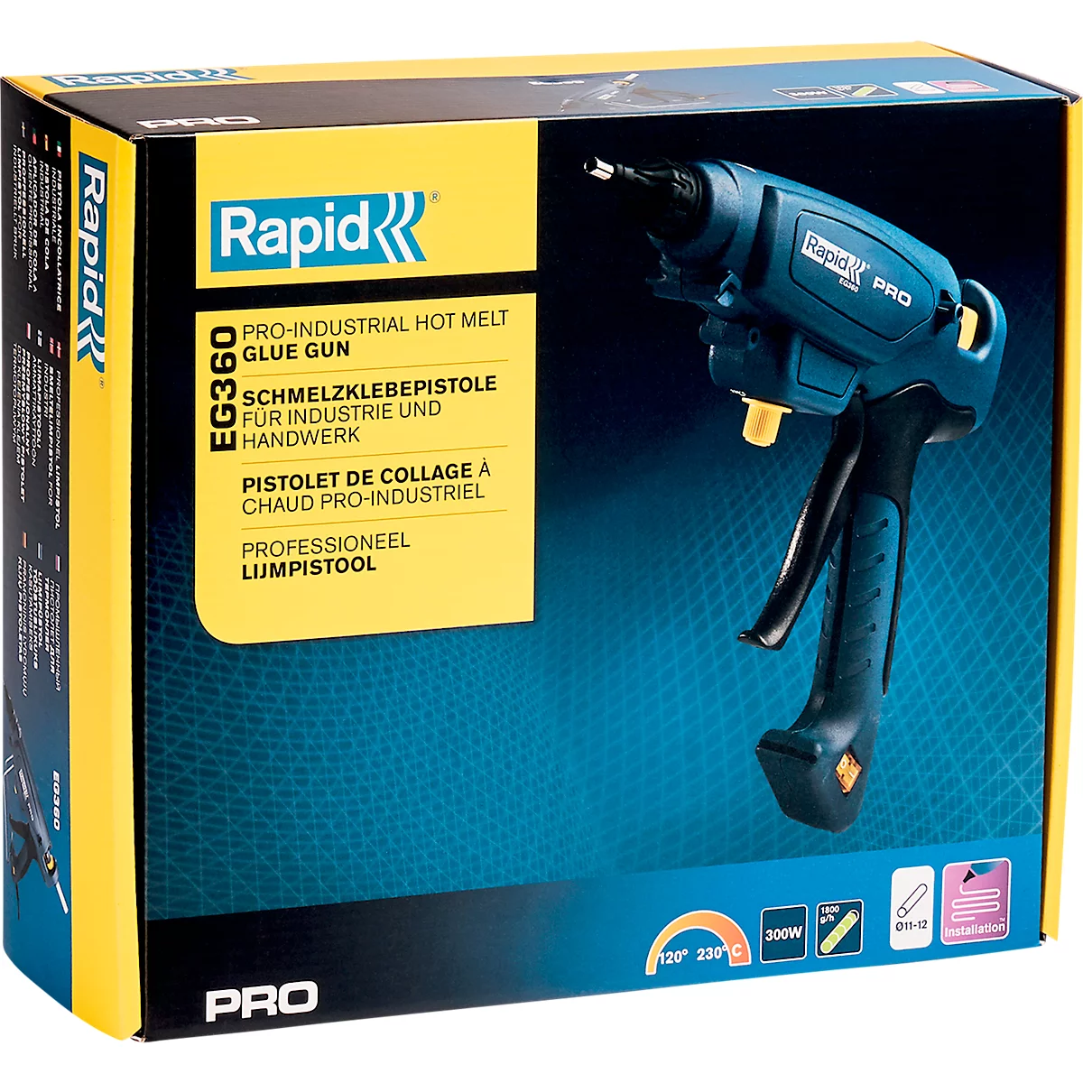 Rapid PRO EG360 lijmpistool, voor lijmsticks Ø 12 mm, opwarmtijd 1 minuut