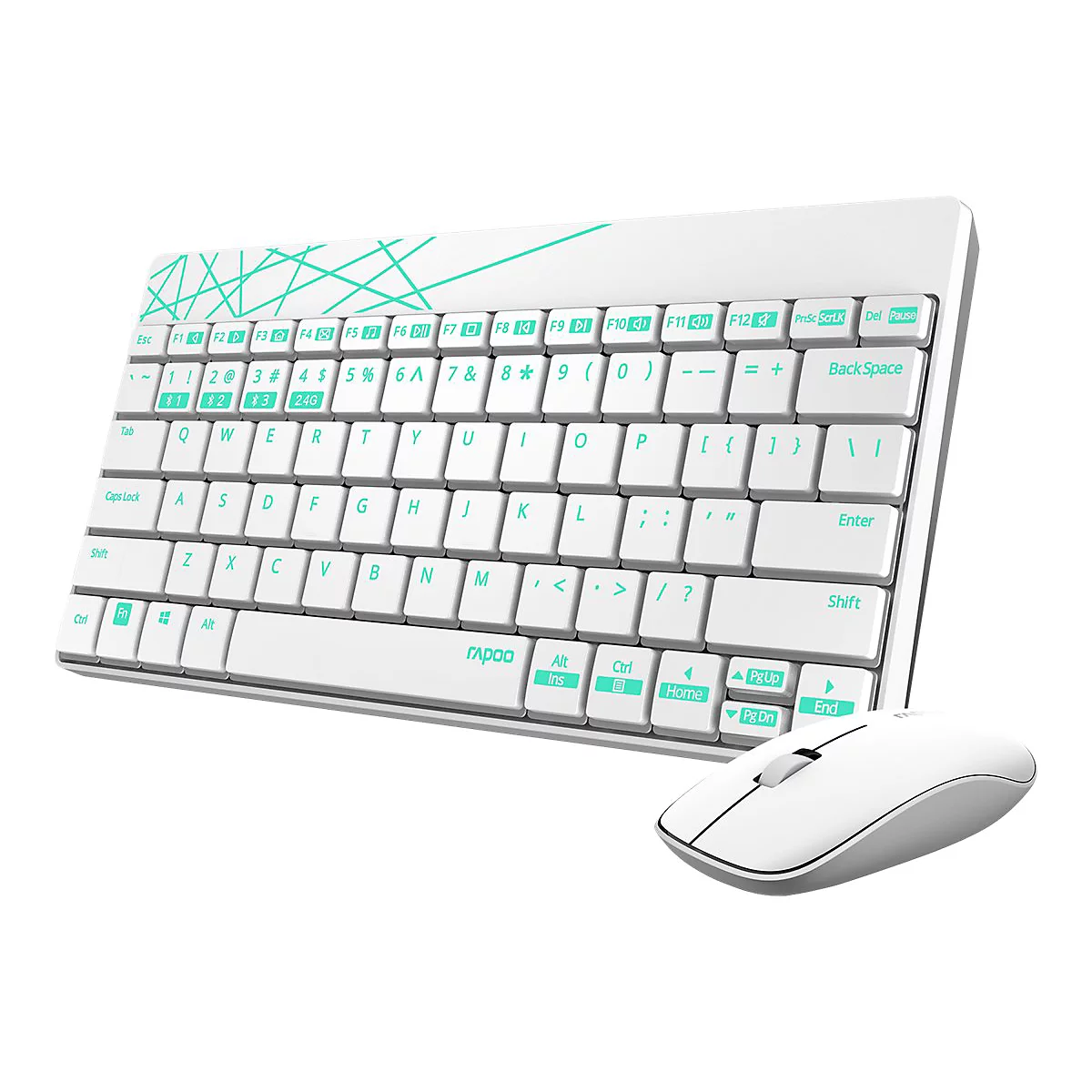 Rapoo 8000M - Tastatur-und-Maus-Set - kabellos - 2.4 GHz, Bluetooth 4.0, Bluetooth 3.0 - Deutsch - weiß, grün