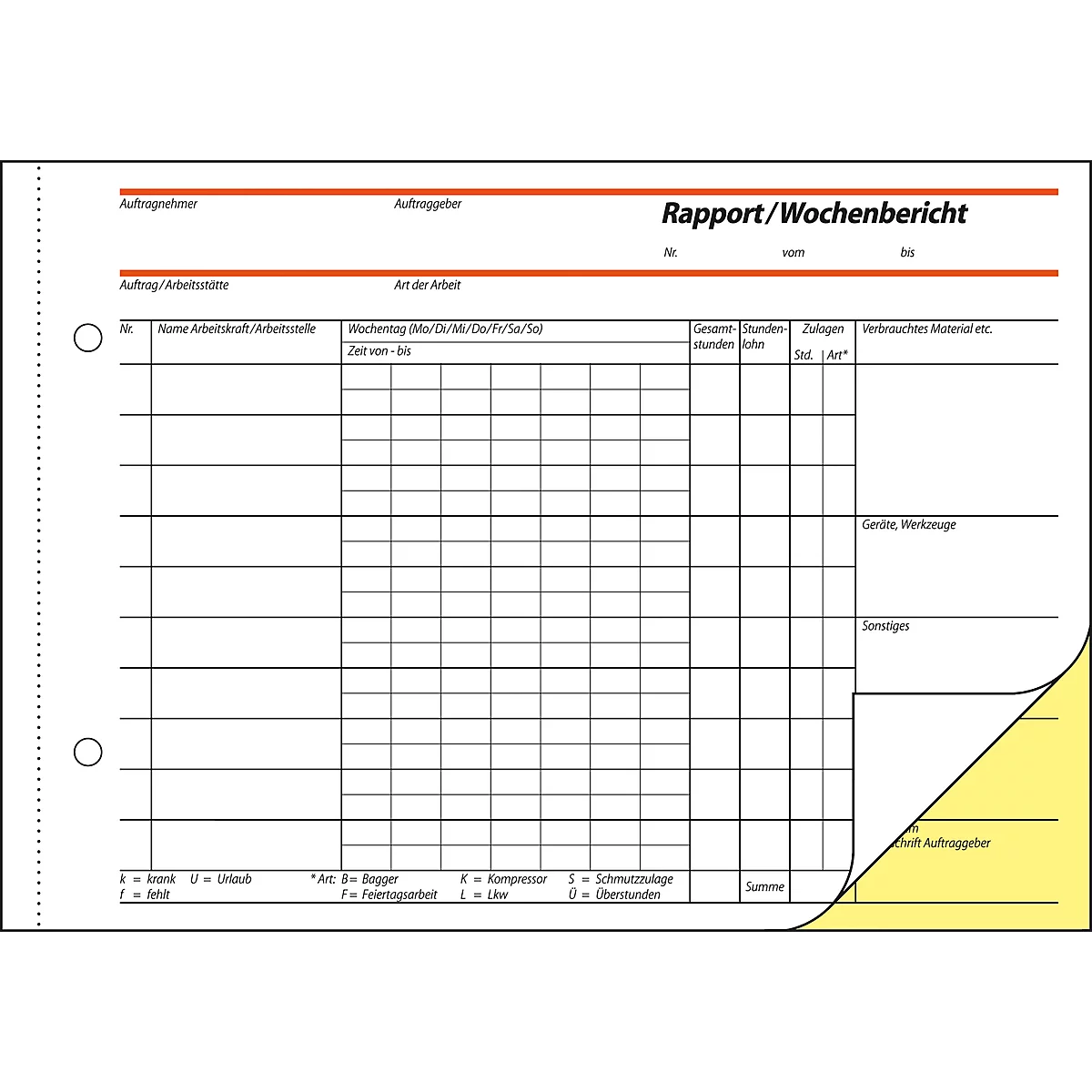 Rapport/Wochenbericht Sigel SD029, selbstdurchschreibend, DIN A5 quer, 2 x 40 Blatt