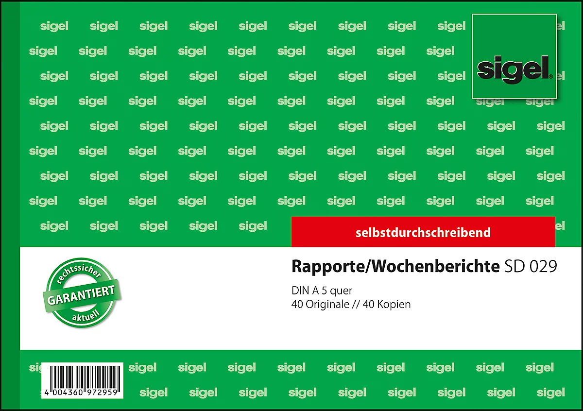 Rapport/Wochenbericht Sigel SD029, selbstdurchschreibend, DIN A5 quer, 2 x 40 Blatt