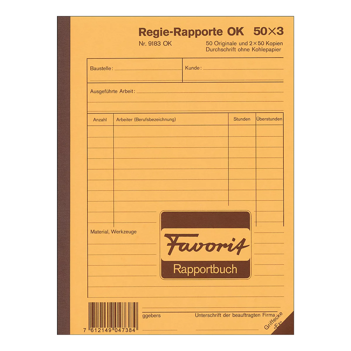 Rapports de régie sans papier carbone Favorit, 50 x 3 feuilles