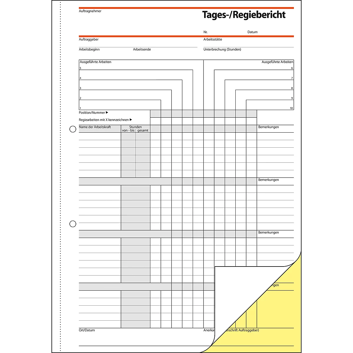 Rapports journaliers/comptes rendus SD030 Sigel, papier autocopiant, format A4, 2 x 40 feuilles