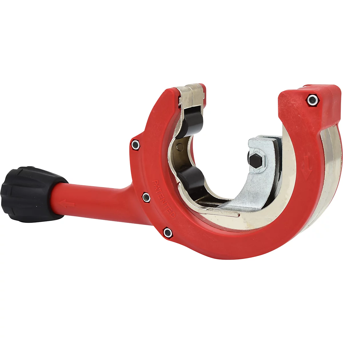 Rote Rohrschneider, Metall mit Drehknopf.