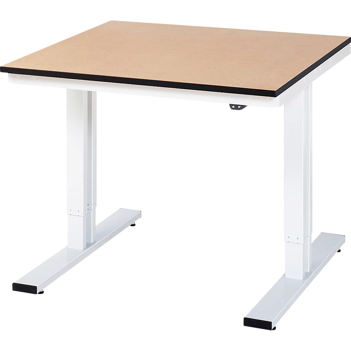 Rau Adlatus werktafel, elektrisch in hoogte verstelbaar, 22 mm MDF-plaat, tot 300 kg, B 1000 x D 1000 x H 720-1120 mm, bruin/lichtgrijs