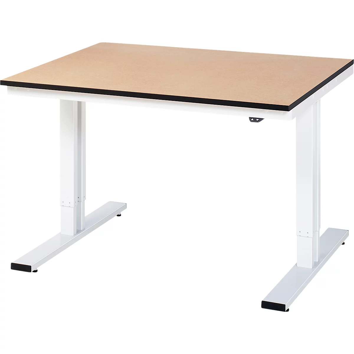 Rau Adlatus werktafel, elektrisch in hoogte verstelbaar, 22 mm MDF-plaat, tot 300 kg, B 1250 x D 1000 x H 720-1120 mm, bruin/lichtgrijs
