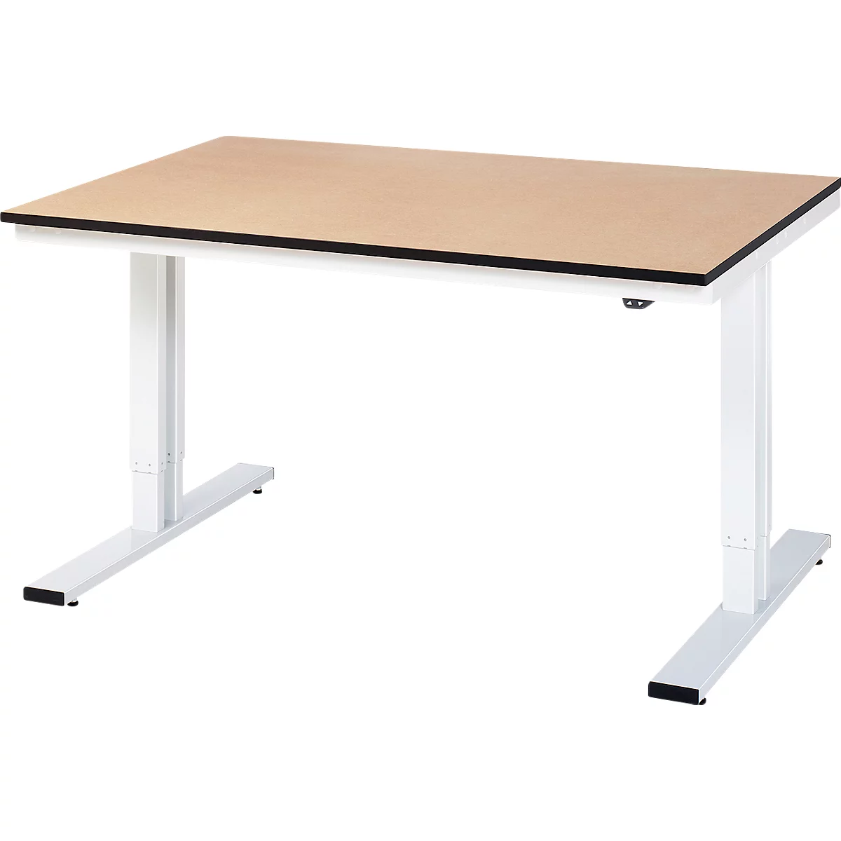 Rau Adlatus werktafel, elektrisch in hoogte verstelbaar, 22 mm MDF-plaat, tot 300 kg, B 1500 x D 1000 x H 720-1120 mm, bruin/lichtgrijs