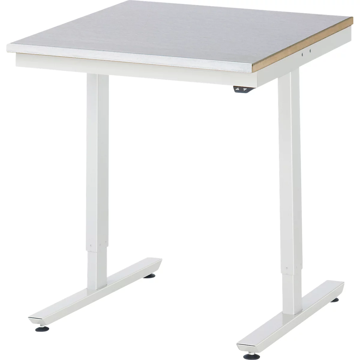 Rau Adlatus werktafel, elektrisch in hoogte verstelbaar, 25 mm MDF-plaat, plaatstalen bekleding, 150 kg, B 750 x D 800 x H 720-1120 mm, zilver/lichtgrijs