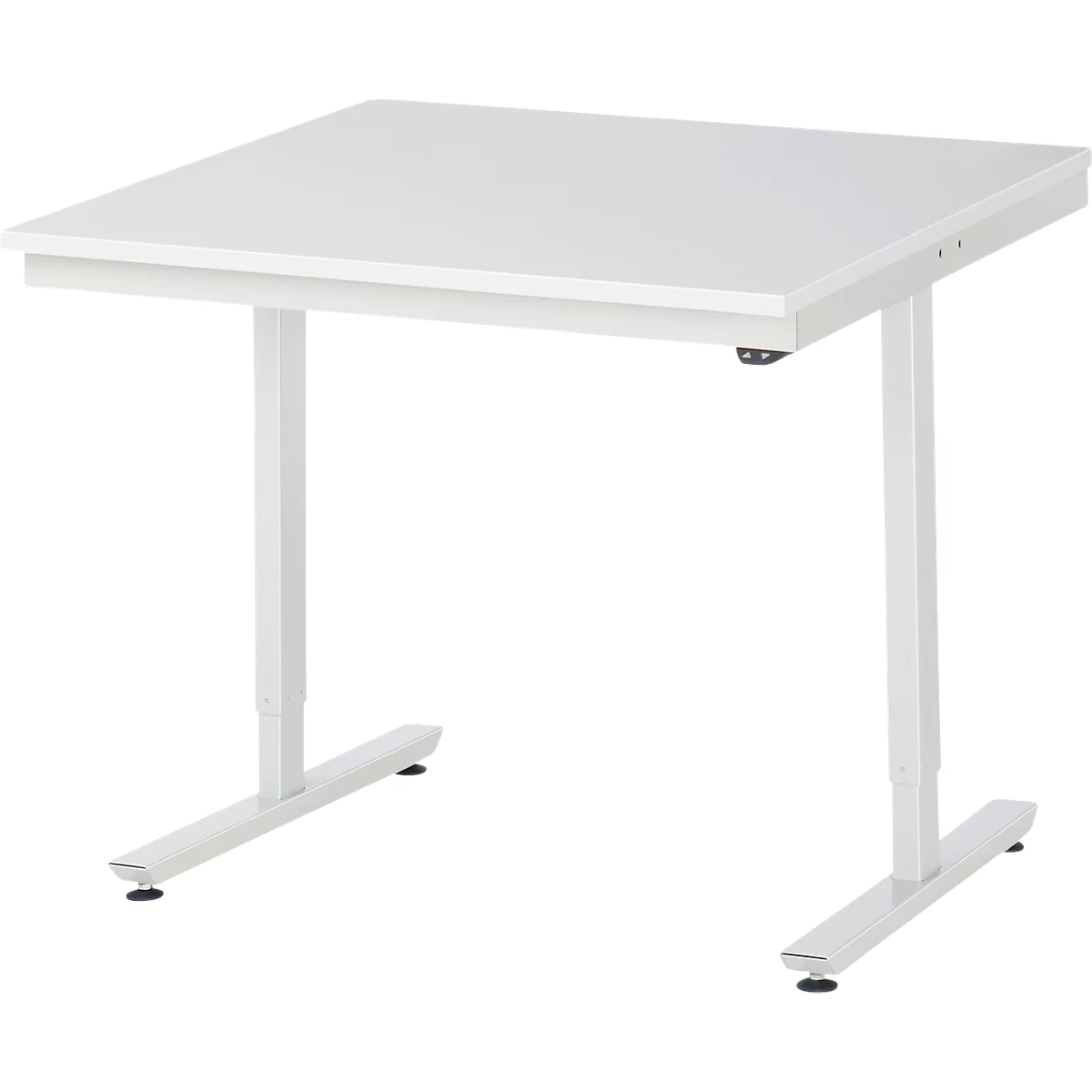 Rau Arbeitstisch Adlatus, elektrisch höhenverstellbar, 22 mm Spanplatte mit Melaminbelag, bis 150 kg, B 1000 x T 1000 x H 720-1120 mm, lichtgrau