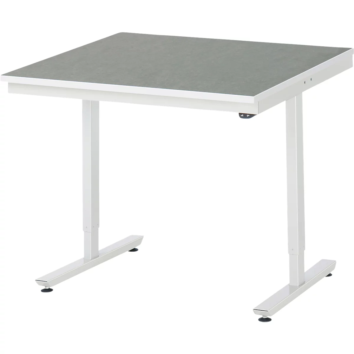 Rau Arbeitstisch Adlatus, elektrisch höhenverstellbar, 25 mm Spanplatte, Linoleumbelag, 150 kg, B 1000 x T 1000 x H 720-1120 mm, hellgrau/lichtgrau