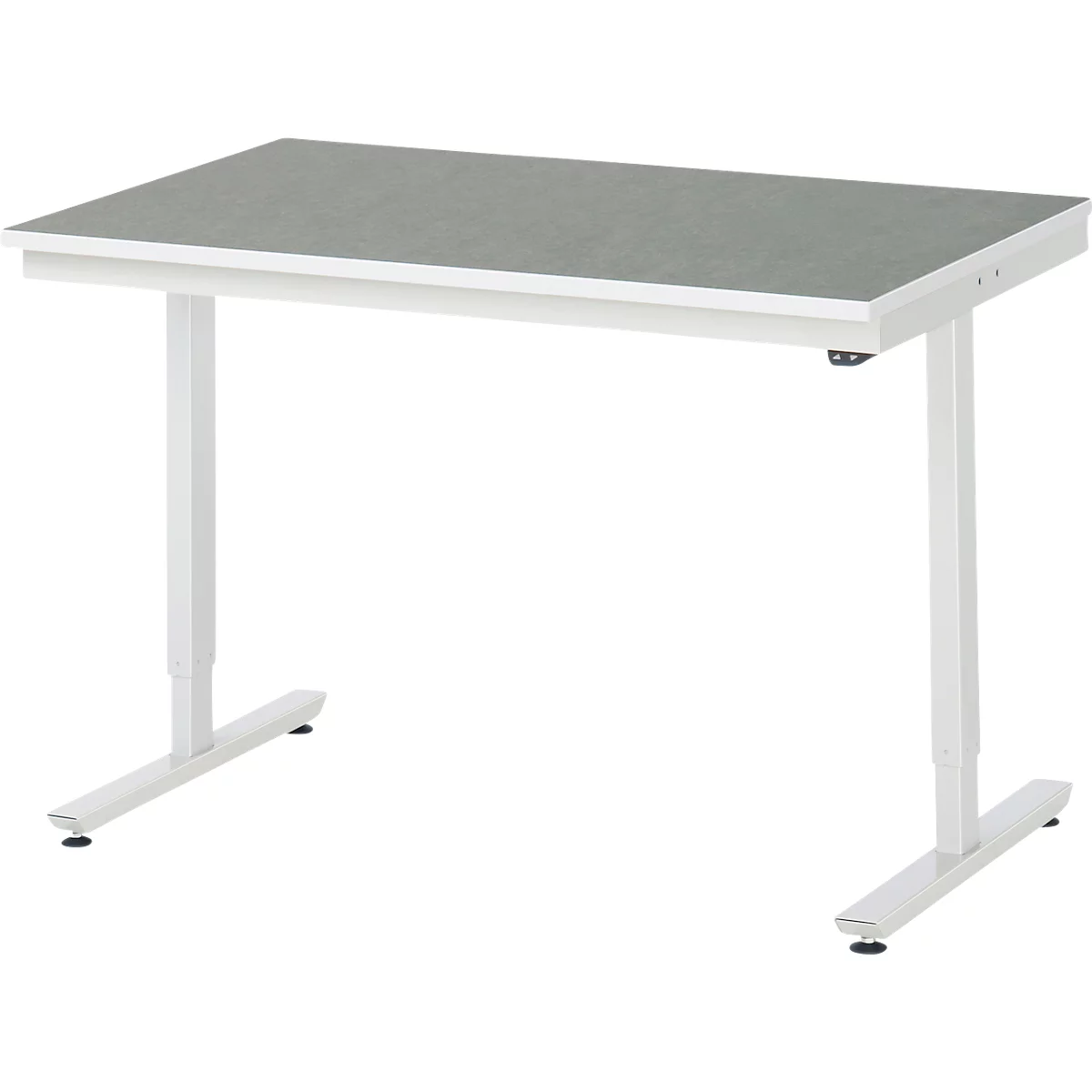 Rau Arbeitstisch Adlatus, elektrisch höhenverstellbar, 25 mm Spanplatte, Linoleumbelag, 150 kg, B 1250 x T 800 x H 720-1120 mm, hellgrau/lichtgrau