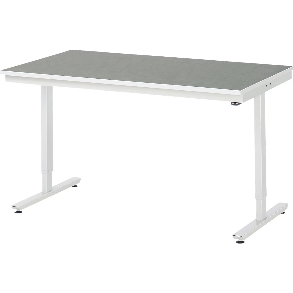 Rau Arbeitstisch Adlatus, elektrisch höhenverstellbar, 25 mm Spanplatte, Linoleumbelag, 150 kg, B 1500 x T 800 x H 720-1120 mm, hellgrau/lichtgrau