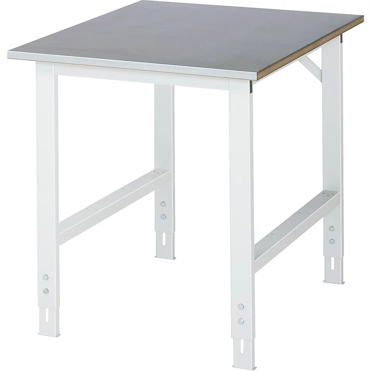 Rau Arbeitstisch Tom, manuell höhenverstellbar, 25 mm MDF-Platte mit Stahlblechbelag, bis 500 kg, B 750 x T 1000 x H 760-1080 mm, silber/lichtgrau