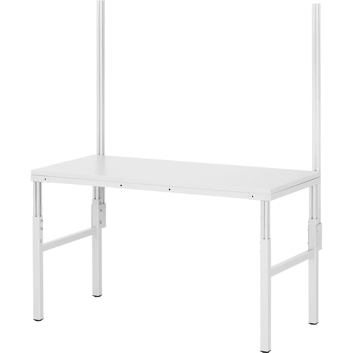 Rau Aufbausatz mit 2 System-Stützen für höhenverstellbare Arbeitsplatzsysteme Serie E, Aluminiumprofil, H 1400 mm, Nutzhöhe variabel