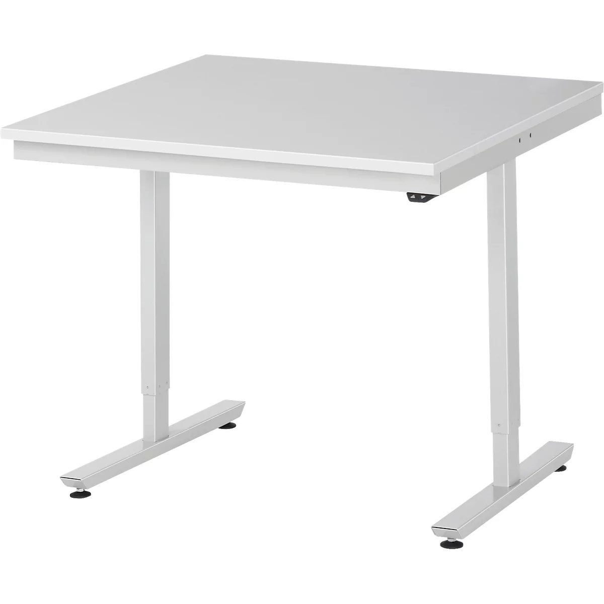 Rau ESD-werktafel Adlatus, elektrisch in hoogte verstelbaar, 28 mm spaanplaat met melamine coating, tot 150 kg, B 1000 x D 1000 x H 720-1120 mm, lichtgrijs