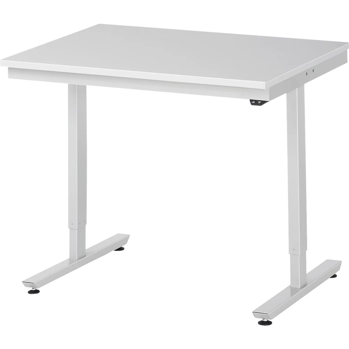 Rau ESD-werktafel Adlatus, elektrisch in hoogte verstelbaar, 28 mm spaanplaat met melamine coating, tot 150 kg, B 1000 x D 800 x H 720-1120 mm, lichtgrijs