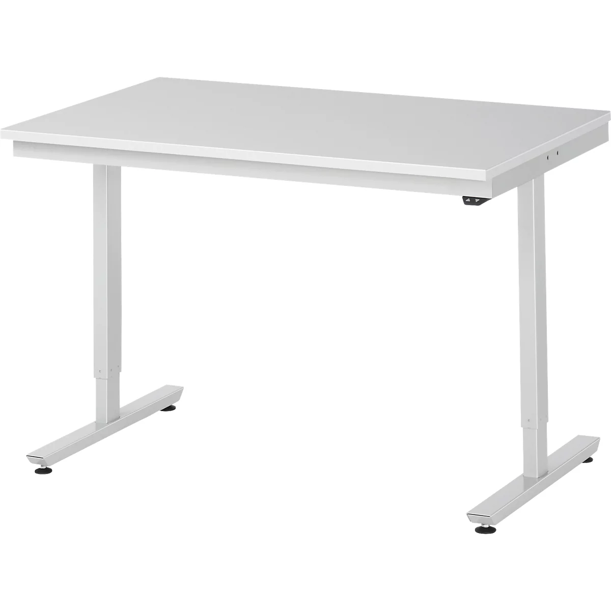 Rau ESD-werktafel Adlatus, elektrisch in hoogte verstelbaar, 28 mm spaanplaat met melamine coating, tot 150 kg, B 1250 x D 800 x H 720-1120 mm, lichtgrijs