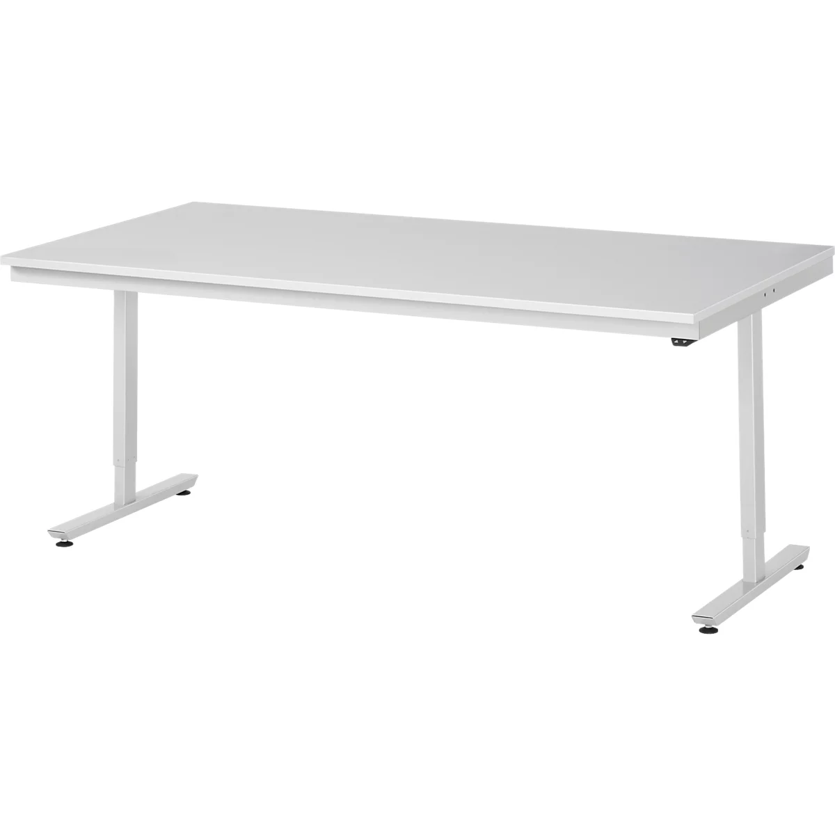 Rau ESD-werktafel Adlatus, elektrisch in hoogte verstelbaar, 28 mm spaanplaat met melamine coating, tot 150 kg, B 2000 x D 1000 x H 720-1120 mm, lichtgrijs