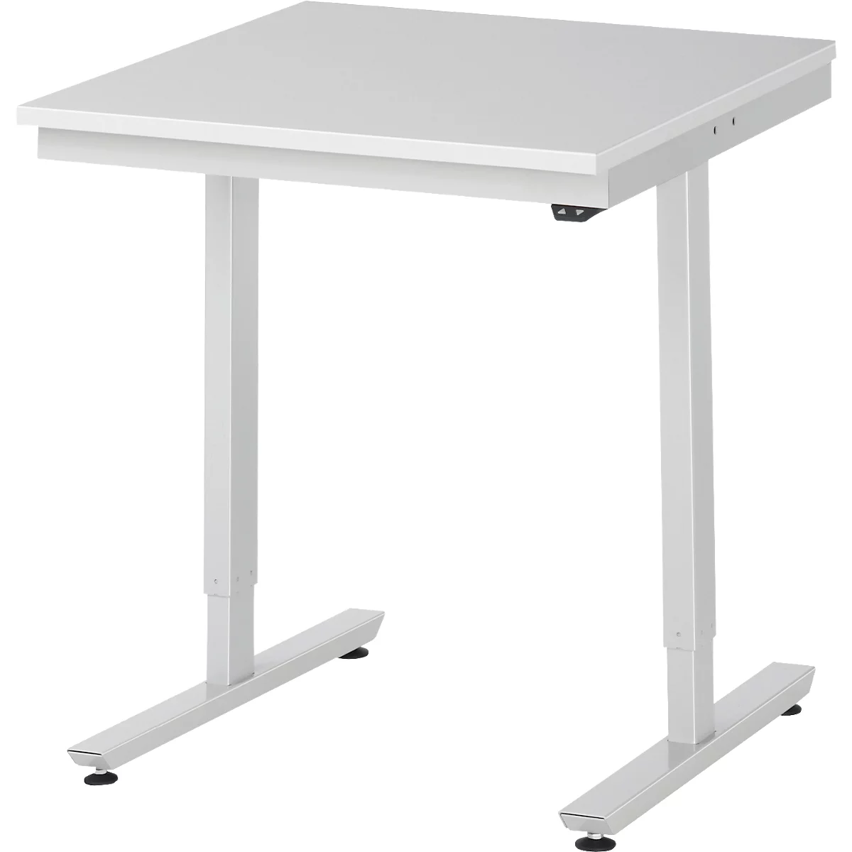Rau ESD-werktafel Adlatus, elektrisch in hoogte verstelbaar, 28 mm spaanplaat met melamine coating, tot 150 kg, B 750 x D 800 x H 720-1120 mm, lichtgrijs