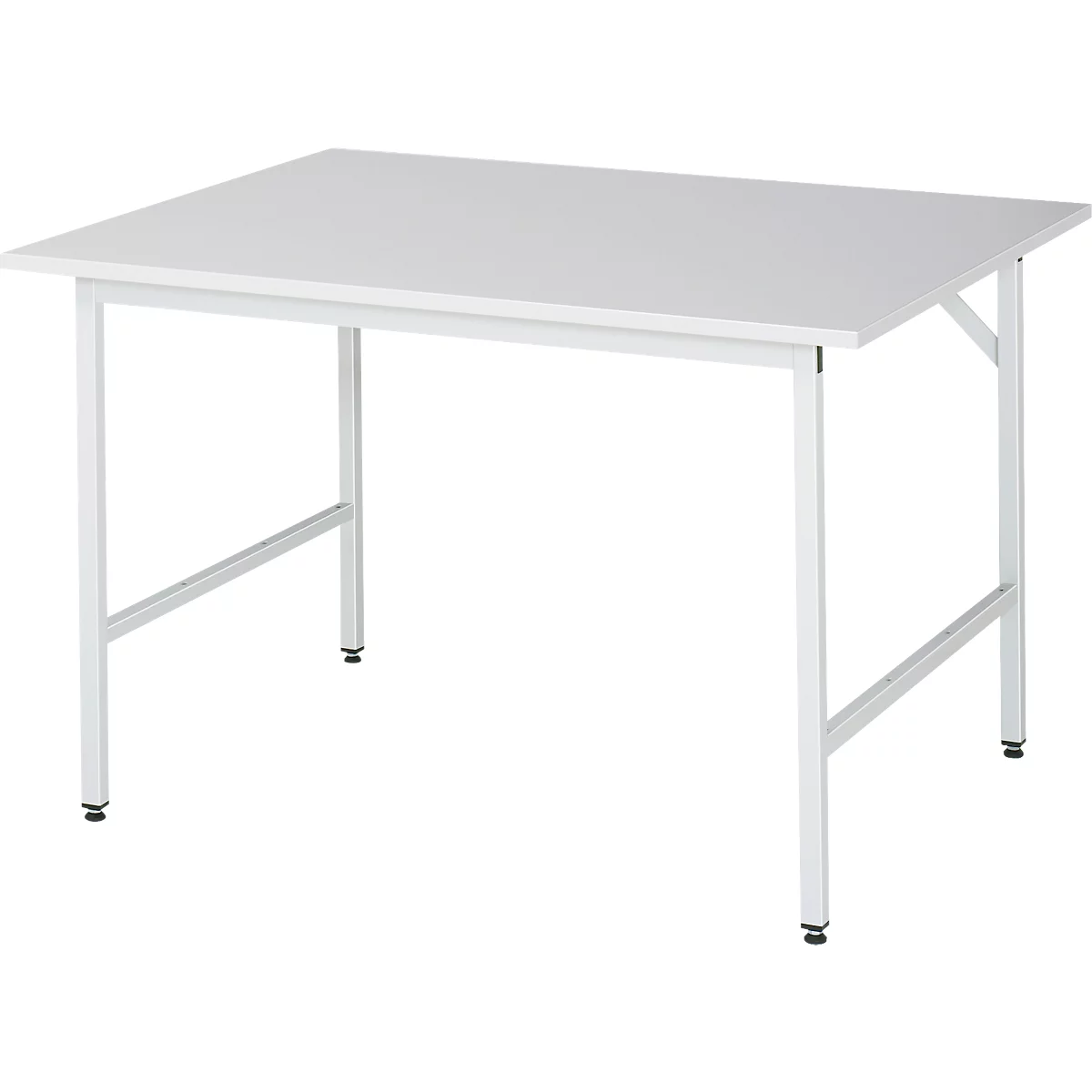 Rau ESD-werktafel Jerry, handmatig in hoogte verstelbaar, 28 mm spaanplaat met melamine coating, tot 300 kg, B 1250 x D 1000 x H 800-850 mm, lichtgrijs