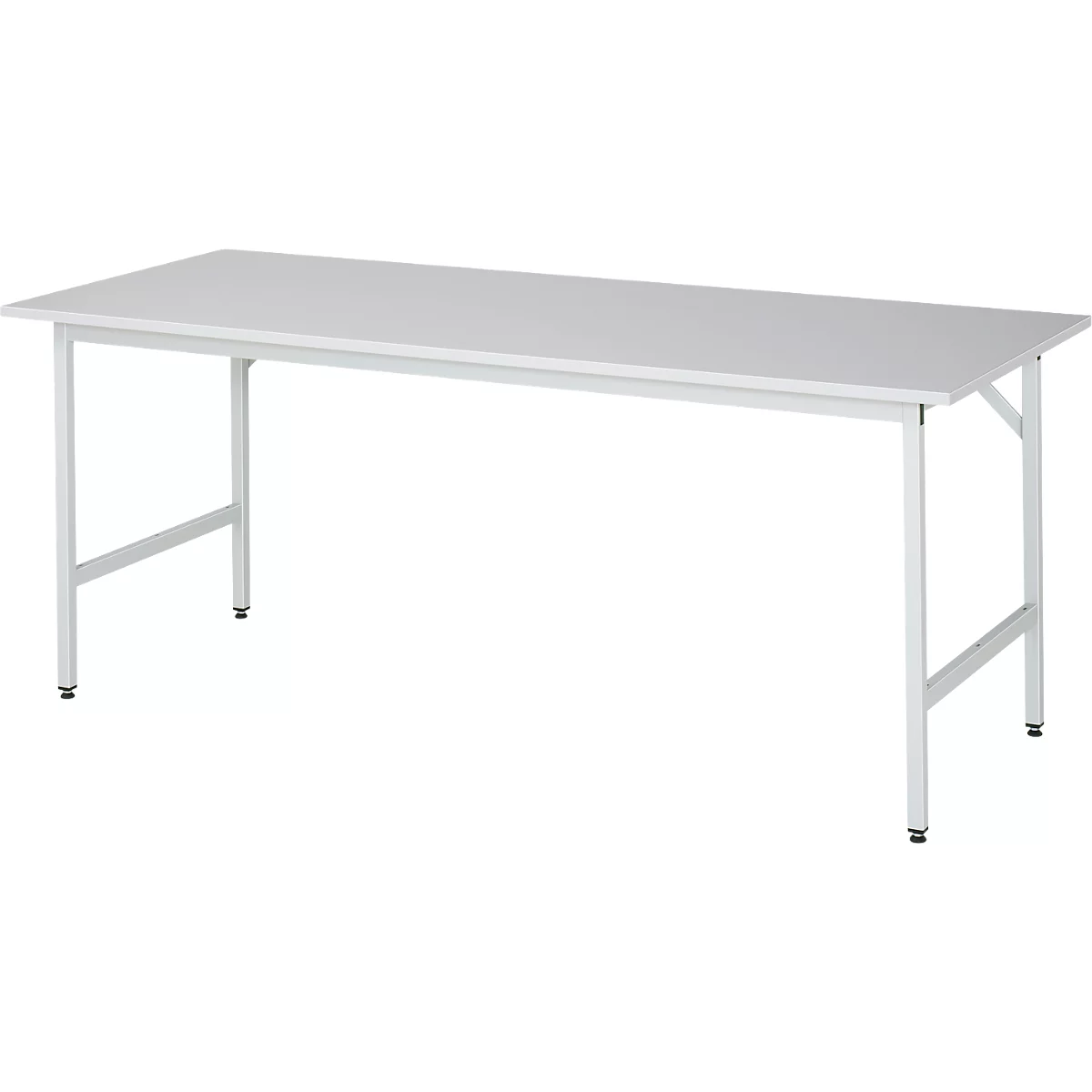 Rau ESD-werktafel Jerry, handmatig in hoogte verstelbaar, 28 mm spaanplaat met melamine coating, tot 300 kg, B 1250 x D 800 x H 800-850 mm, lichtgrijs