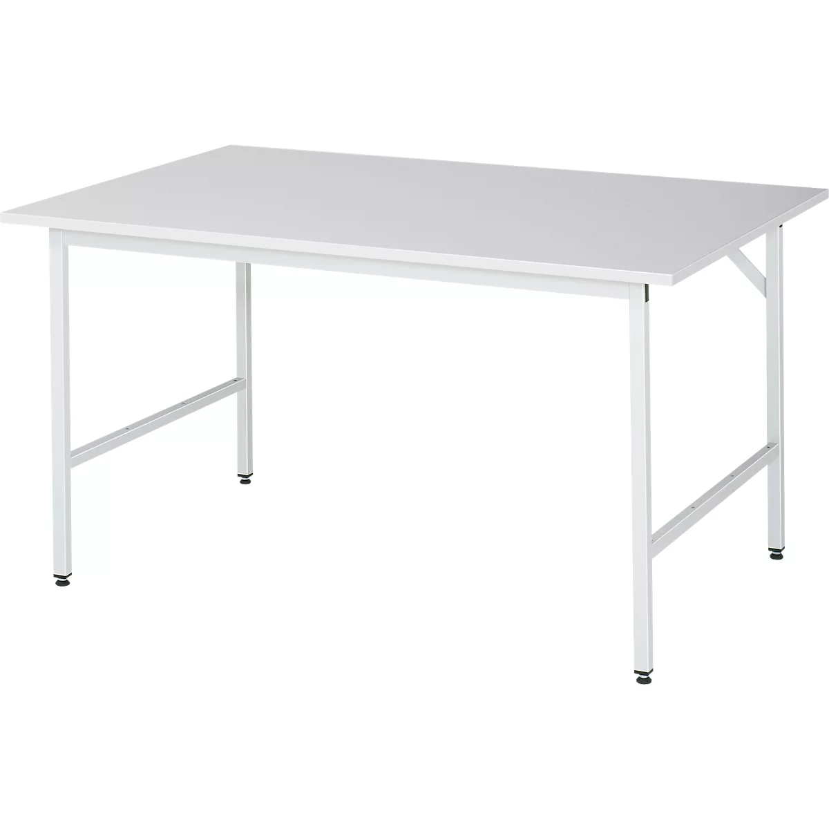 Rau ESD-werktafel Jerry, handmatig in hoogte verstelbaar, 28 mm spaanplaat met melamine coating, tot 300 kg, B 1500 x D 1000 x H 800-850 mm, lichtgrijs