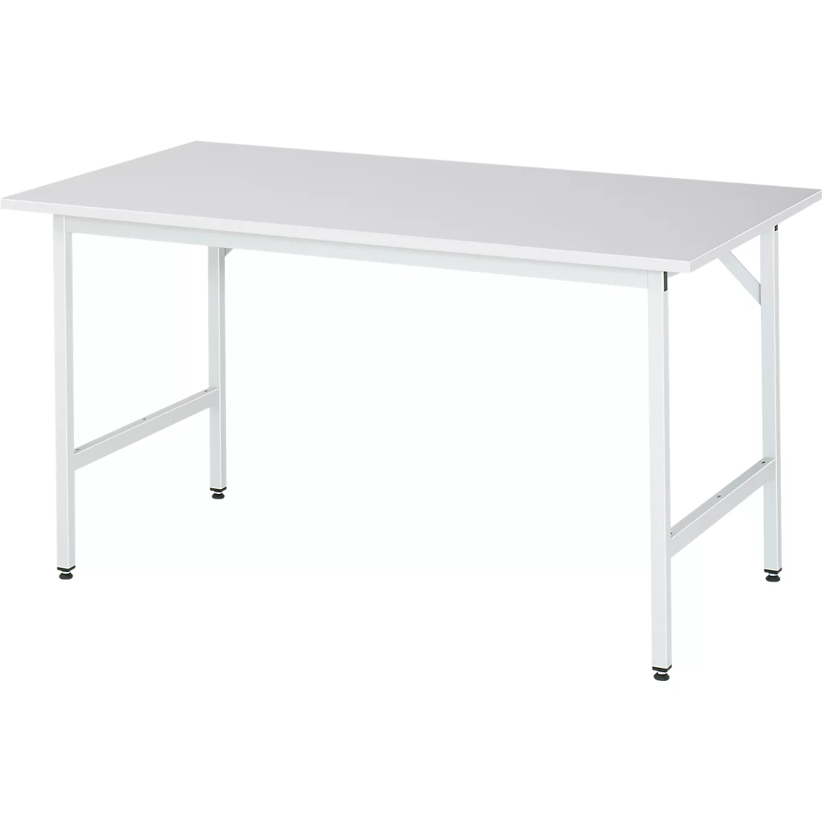 Rau ESD-werktafel Jerry, handmatig in hoogte verstelbaar, 28 mm spaanplaat met melamine coating, tot 300 kg, B 1500 x D 800 x H 800-850 mm, lichtgrijs