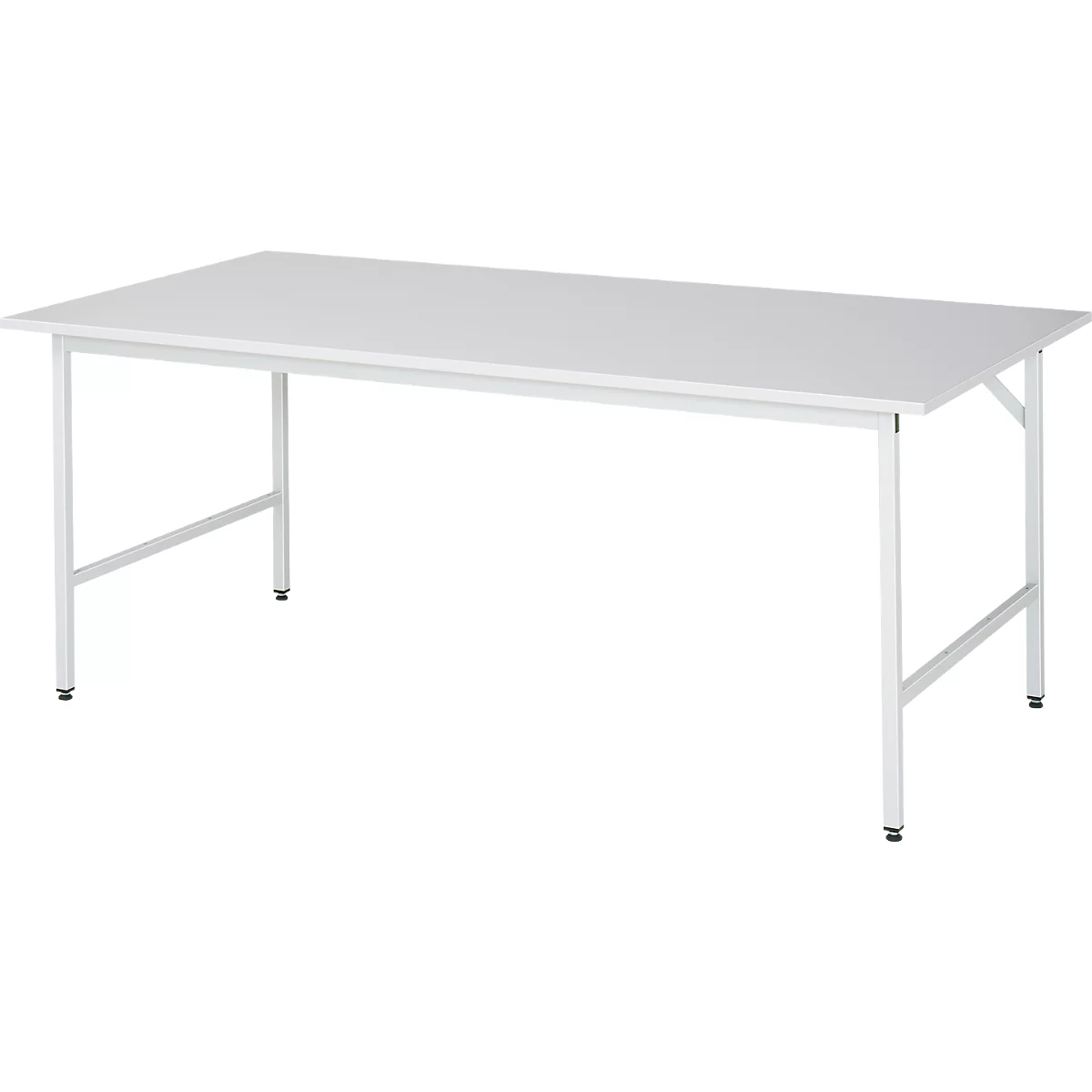 Rau ESD-werktafel Jerry, handmatig in hoogte verstelbaar, 28 mm spaanplaat met melamine coating, tot 300 kg, B 2000 x D 1000 x H 800-850 mm, lichtgrijs