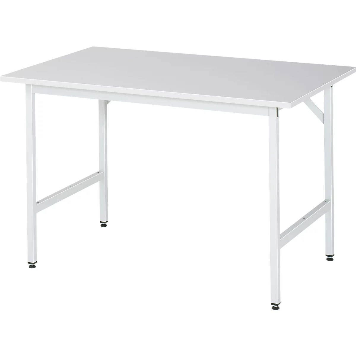 Rau ESD-werktafel Jerry, handmatig in hoogte verstelbaar, 28 mm spaanplaat met melamine coating, tot 300 kg, B 2000 x D 800 x H 800-850 mm, lichtgrijs