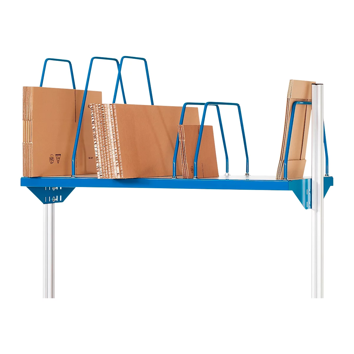 Rau Magasin de cartons pour systèmes de postes de travail réglables en hauteur série E, 4 étriers enfichables, L 1200 x P 600 x H 600 mm, gris clair, jusqu'à 30 kg